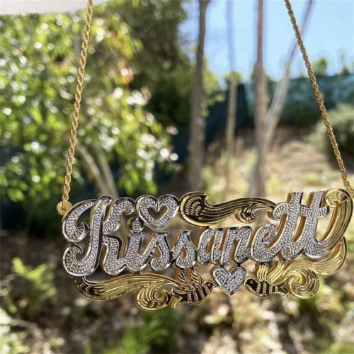 Custom Name Necklace 18K Gold Two Tone Gold Personalized Jewelry Stainless Steel Necklaces Double Plate 3D Nameplate Gift