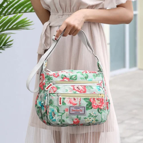 Lightweight Nylon Women's Shoulder Bag with Floral Printed Cloth Crossbody Bags for Women 2022 Fabric Crossbody Bags Ladies New