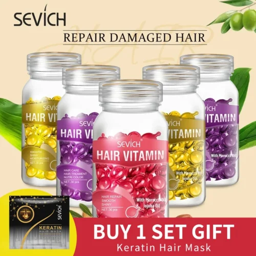 Sevich 3PCS/SET Keratin Complex Oil Hair Vitamin Capsule Set Moroccan Hair Care Oil Smooth Repair Damaged Hair Treatment Serum