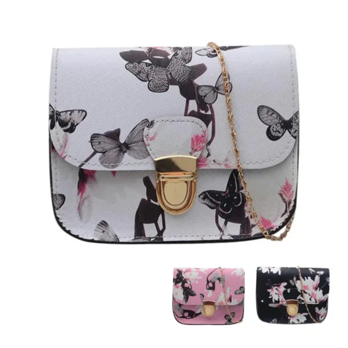 Retro Women Butterfly Flower Print Handbag Shoulder Messenger Bag Tote Chain Crossbody Bags Best Sale-WT