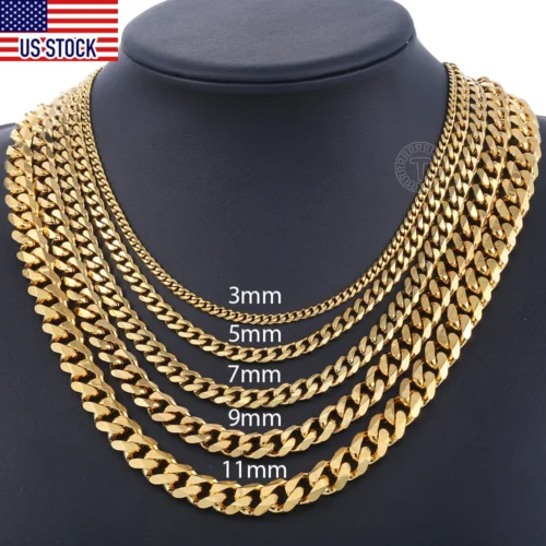 Mens Necklaces Chains Stainless Steel Black Gold Silver Color Necklace for Men Women Curb Cuban Jewelry 3/5/7/9/11mm DLKNM08