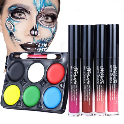 Halloween Makeup Kit Face Paint Palette Lip Gloss Halloween Makeup Kit Halloween Face And Body Paint Lipstick SFX Cosplay Dress