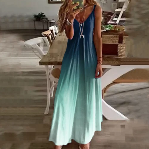 2024 Maxi Bohemian Dresses For Women Summer Sleeveless Boho Sundress Casual V Neck Long Dresses Beach Dress For Vacation Robe