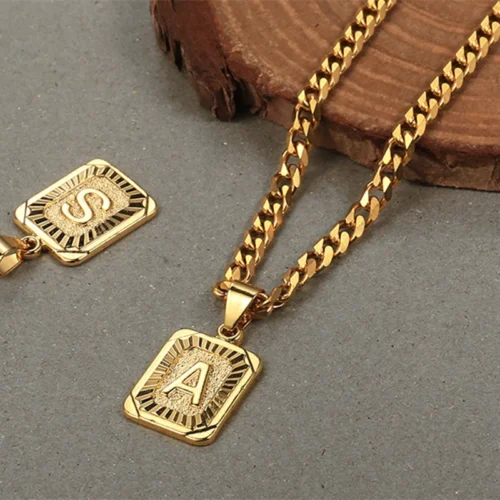 Hot Sale Initial Necklace for Women Men 26 Letters Pendant Gold Color Cuban Curb Chain For men Jewelry Dropshipping