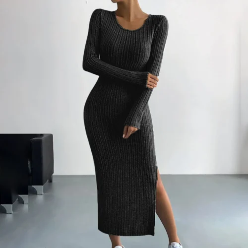 Female Autumn Winter Knit Dresses Casual Elegant Stretchy Long Sleeved Slim Vintage Fashion Dress Robe Women Vestidosr Clothing