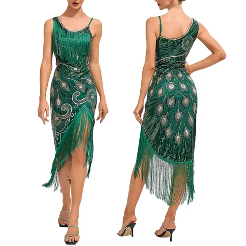 2024 New 1920s Flapper Fringe Sequin Dress Retro Charleston Prom Dress Great Gatsby Party Dance Dress Vintage Beaded Dress