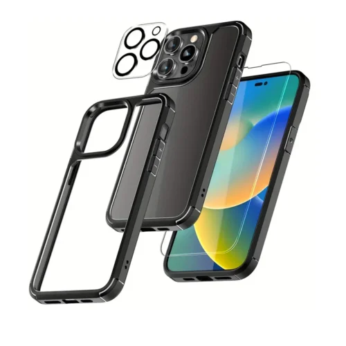 Shockproof Phone Case With Tempered Glass Screen Protector and Lens Camera protector for Iphone 16 15 14 13 12 11 Pro Max Plus