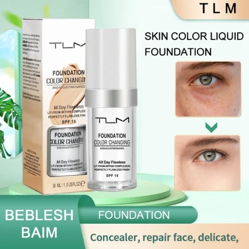 TLM TUM Liquid Foundation Cream Professional Full Coverage Face Concealer Waterproof Makeup Base Brighten Cover Dark Circles30ML