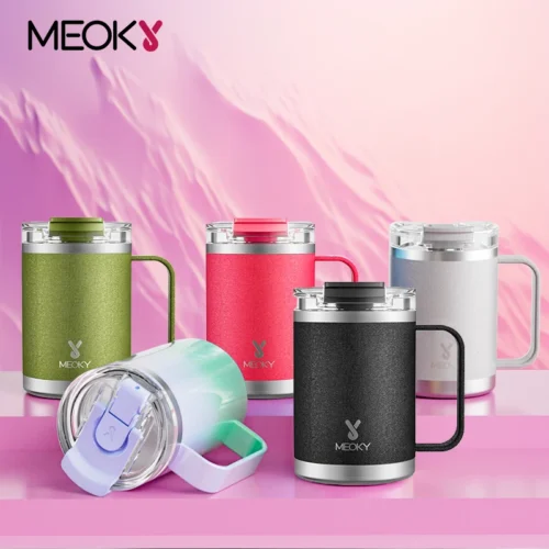 Meoky 14oz Office Cup Vacuum Tumbler Straw Cup with Lid Stainless Steel Coffee Leak-proof Water Bottle Drink ware for Home