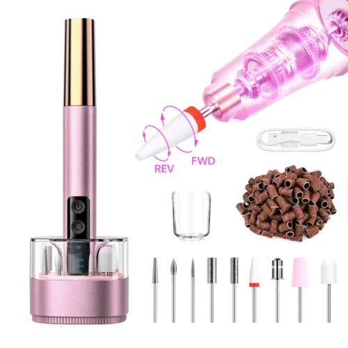 Electric Nail Drill Machine for Acrylic Gel Nails Manicure Pedicure Nail Polishing Tools Home Salon USB Rechargeable