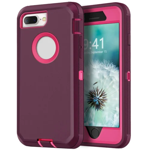 Dark Red Phone Case For iPhone 8 / iPhone 8 Plus Heavy Duty Shockproof Protective Rugged 3-Layers Hard Cover