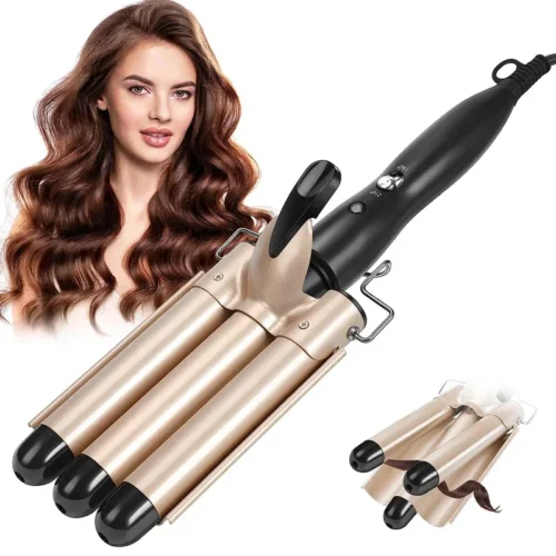 Curling Iron Wand With Lcd Temperature Display - 1 Inch Ceramic Tourmaline Triple Barrels Coating Hair Curler