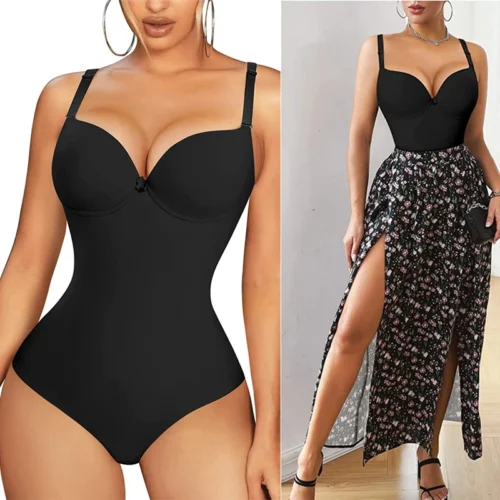 Shapewear Bodysuit for Women Slimming Body Shaper Waist Trainer Sexy V Neck Underwire Bra Jumpsuit Tummy Control Smooth Bodywear