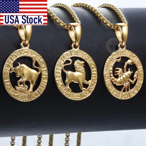 Men's Women's 12 Horoscope Zodiac Sign Gold Color Pendant Necklace Aries Leo Wholesale 12 Constellations Jewelry GPM24