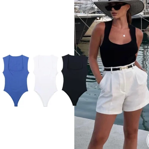 ASDS black body woman sleeveless white bodysuit women square neck summer one piece swimsuits sexy lingerie women's bodysuit