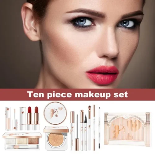 10pcs Makeup Starter Kit Christmas Makeup Gift Set For Women With Eyelashes Cream Liquid Pen Lipstick Eye Shadow Brush