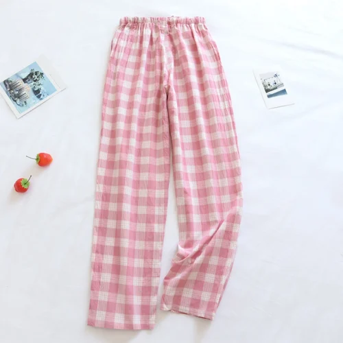 Checkered Pajama Pants For Women Plaid Print Loose Casual Sleepwear Cotton Bottoms Pants Spring Summer Homewear Baggy Trousers