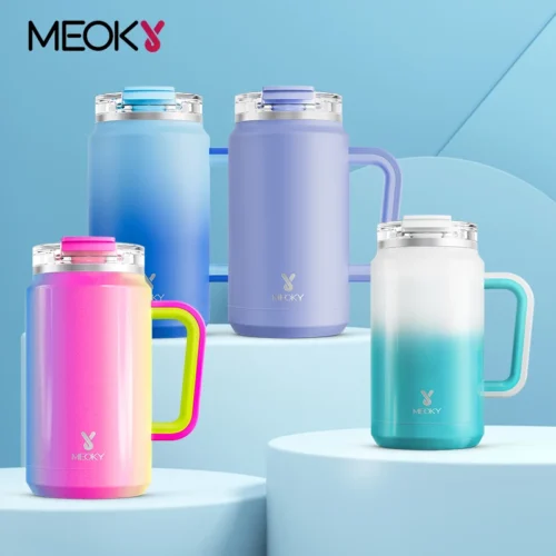 Meoky 50oz Cup Large Capacity Vacuum Straw Cup with Lid Handle Stainless Steel Mlik Coffee Mug Water Bottle for Travel Hiking