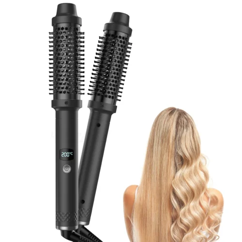 Curling Iron Brush, Dual Voltage Travel 1 Inch Ceramic Tourmaline Ionic Hair Curler Hot Brush, Professional Anti-Scald Instant H