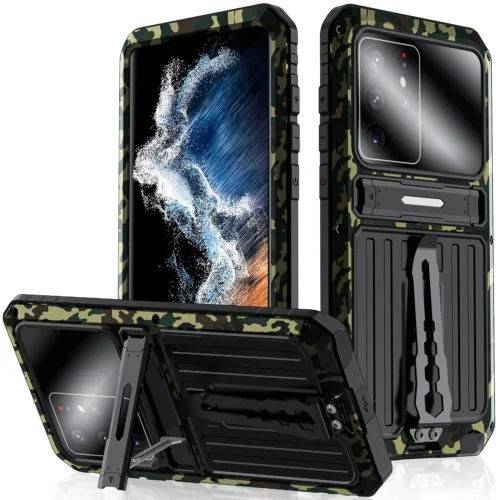 for Samsung Galaxy S22 S21 Ultra Aluminum Metal Case with Screen Protector Heavy Duty Dustproof Dropproof Shockproof Metal Case