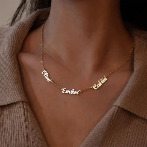 Custom Multiple Name Necklaces For Women Gold Plated Stainless Steel 2 3 4 5 Names Necklace Family Christmas Jewelry Gift