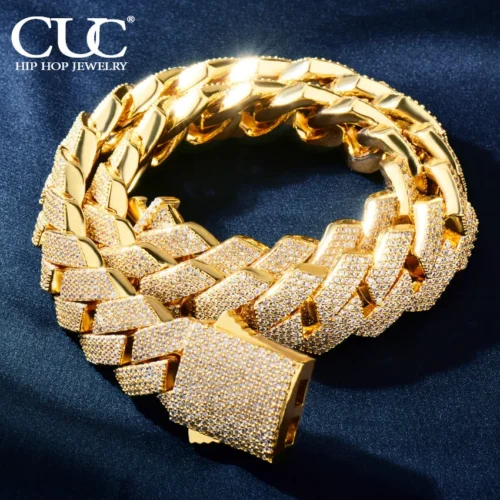 CUC Men Hip Hop Necklace 20mm 4Row Miami Cuban Chain Gold Color Iced Out Zirconia Link Fashion Rock Rapper Jewelry