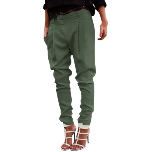 Women Chic Fashion Office Wear Harem Pencil Pants 2023 New Elastic Waist Button Female Casual Trousers Streetwear